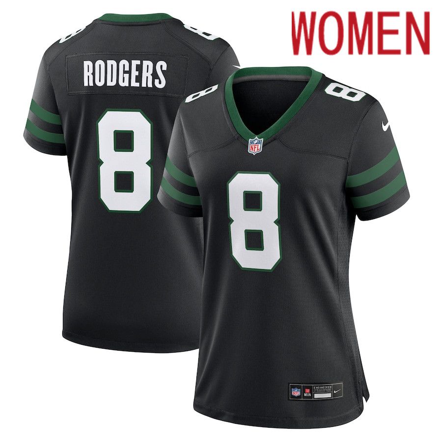 Women New York Jets #8 Aaron Rodgers Nike Legacy Black Alternate Game NFL Jersey->women nfl jersey->Women Jersey